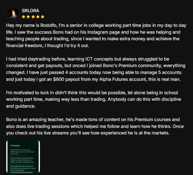 Funded account or payout screenshot