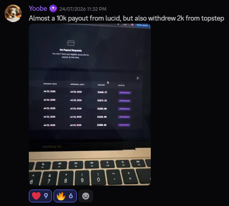 Funded account or payout screenshot
