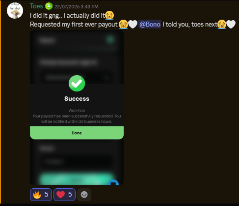 Funded account or payout screenshot