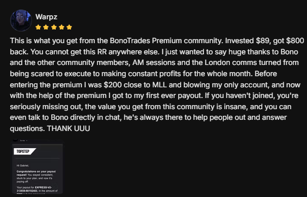 Funded account or payout screenshot