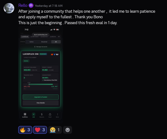 Funded account or payout screenshot